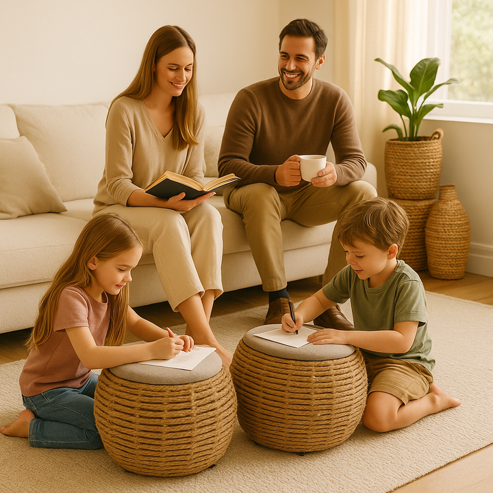 Handwoven  Storage Ottoman – Eco-Friendly Hideaway | Brown Accent Bench | Trufairs