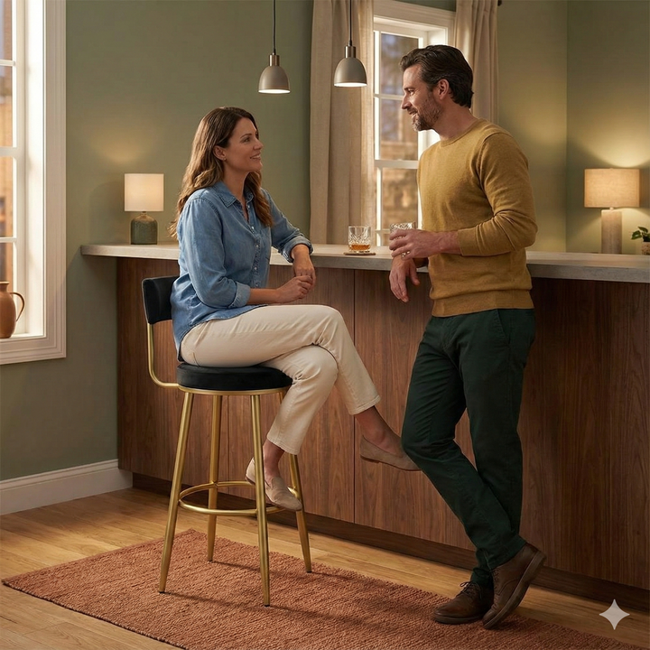 Contemporary Velvet Bar Stool – Plush Upholstered Black Seat | Modern Kitchen Seating | Trufairs