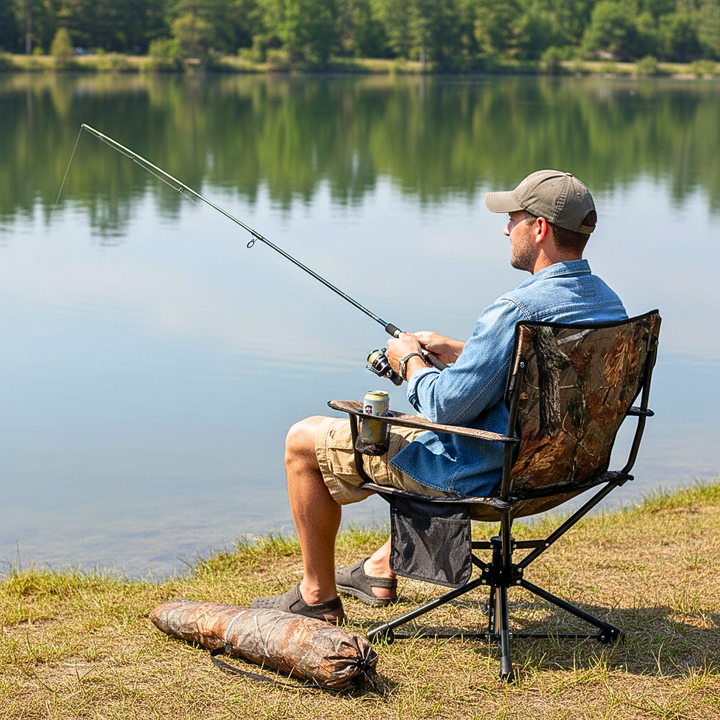 360° Swivel Hunting Chair – Foldable Outdoor Hunting Seat with Armrests, Pockets & Cup Holder | Trufairs