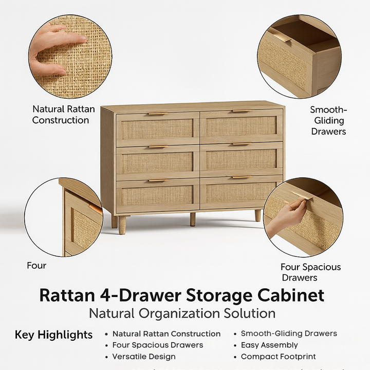 Rattan 6-Drawer Storage Cabinet – Natural Organization Solution | Bedroom Storage Furniture | Trufairs