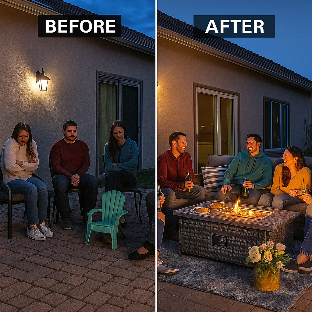 Contemporary Wicker Fire Pit Sectional – 5-Piece Patio Seating Set | Gray Cushions | Trufairs