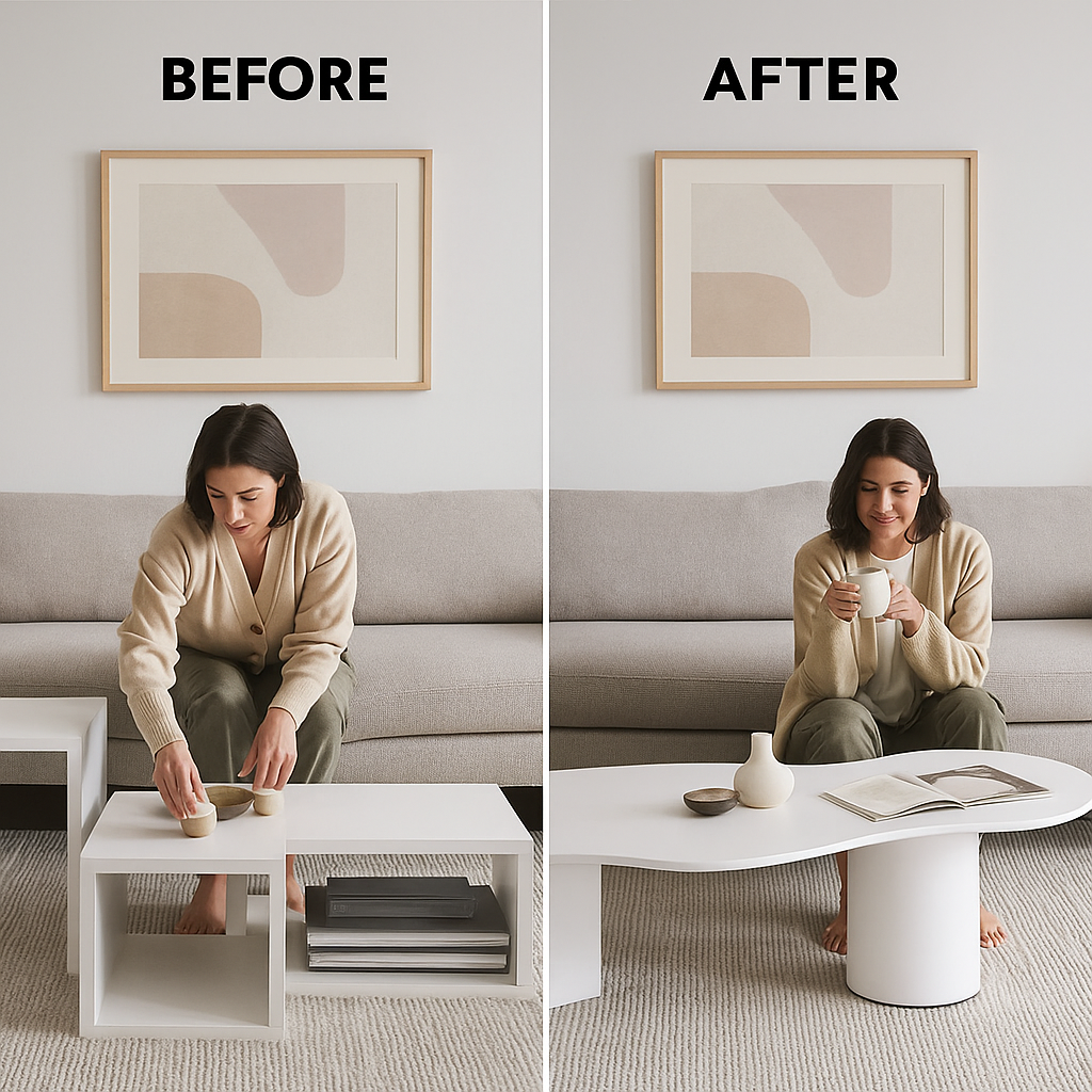 CloudForma Coffee Table – Abstract Japandi Shape, 47" Modern Centerpiece | White Engineered Wood | Trufairs