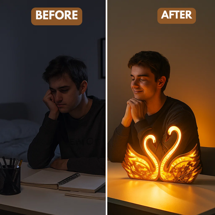 Swan Wooden Night Light – Room or Desk Decorative Lamp, Symbol of Love | Exquisite Gift | Trufairs