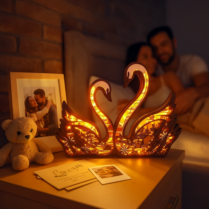 Swan Wooden Night Light – Room or Desk Decorative Lamp, Symbol of Love | Exquisite Gift | Trufairs