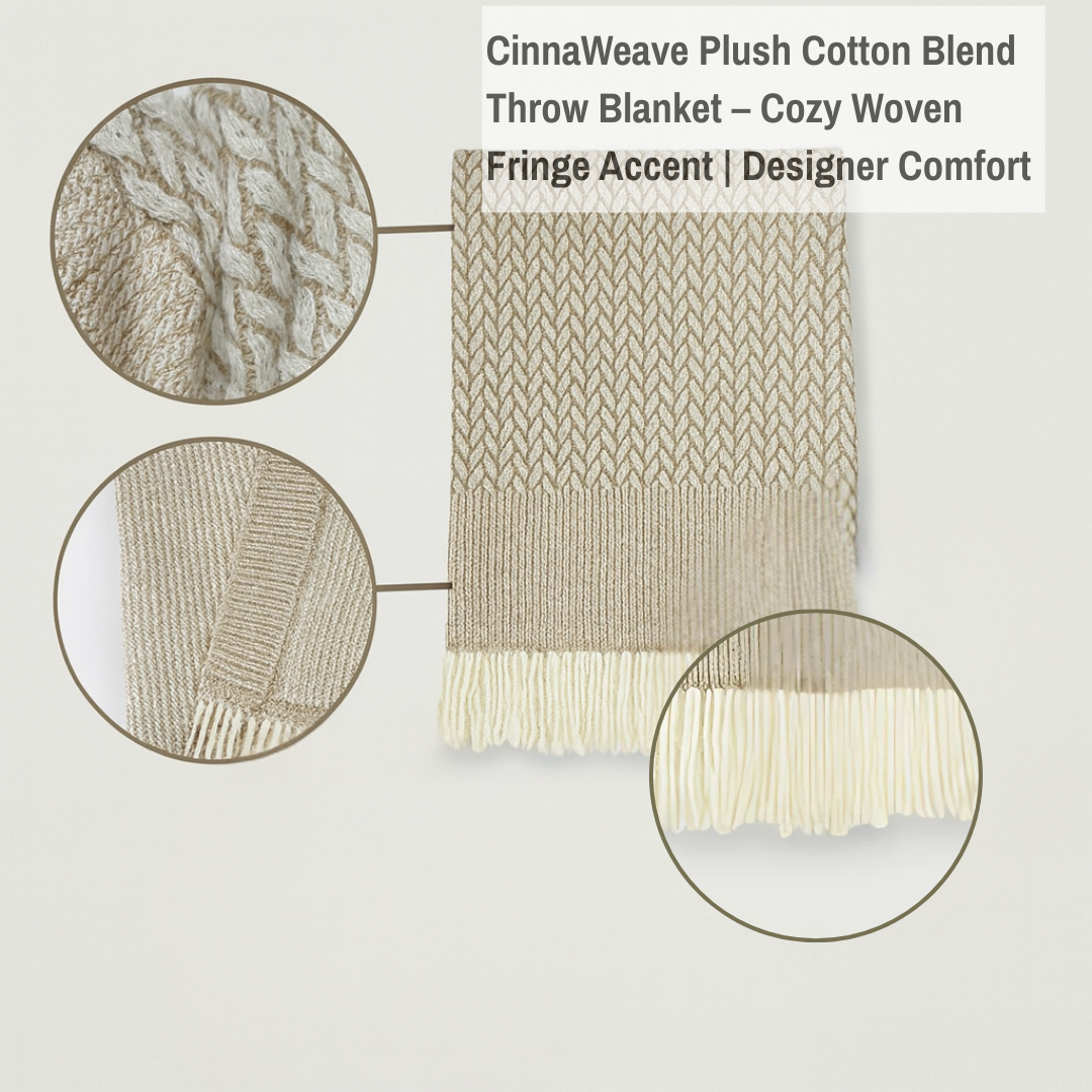 CinnaWeave Plush Cotton Blend Throw Blanket – Cozy Woven Fringe Accent | Designer Comfort | Trufairs