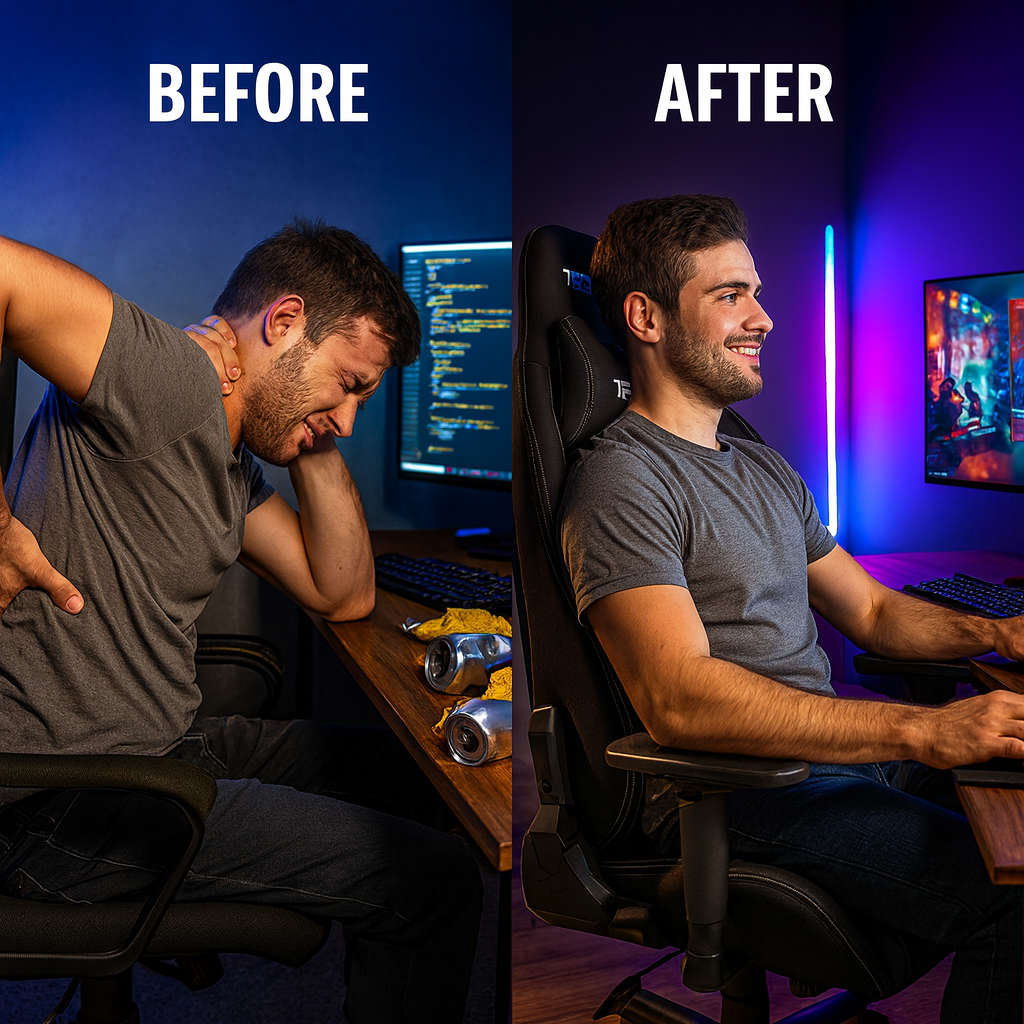 Techni Sport TS-F44 Black Fabric Racing Gaming Chair – Ergonomic High Back with Memory Foam | Racer Style PC Gaming Furniture | Trufairs