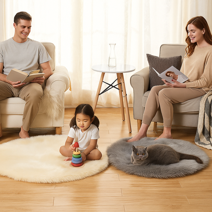 Fluffy Round Imitation Wool Area Rug – Plush Modern Cozy Accent | Living Room & Bedroom Carpet | Trufairs