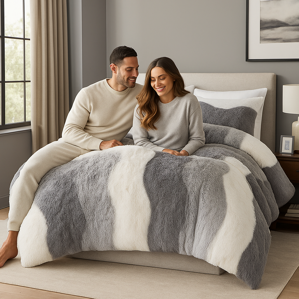 Ombre Shaggy Faux Fur Comforter Set – Gradient Plush Modern Bedding | Trufairs