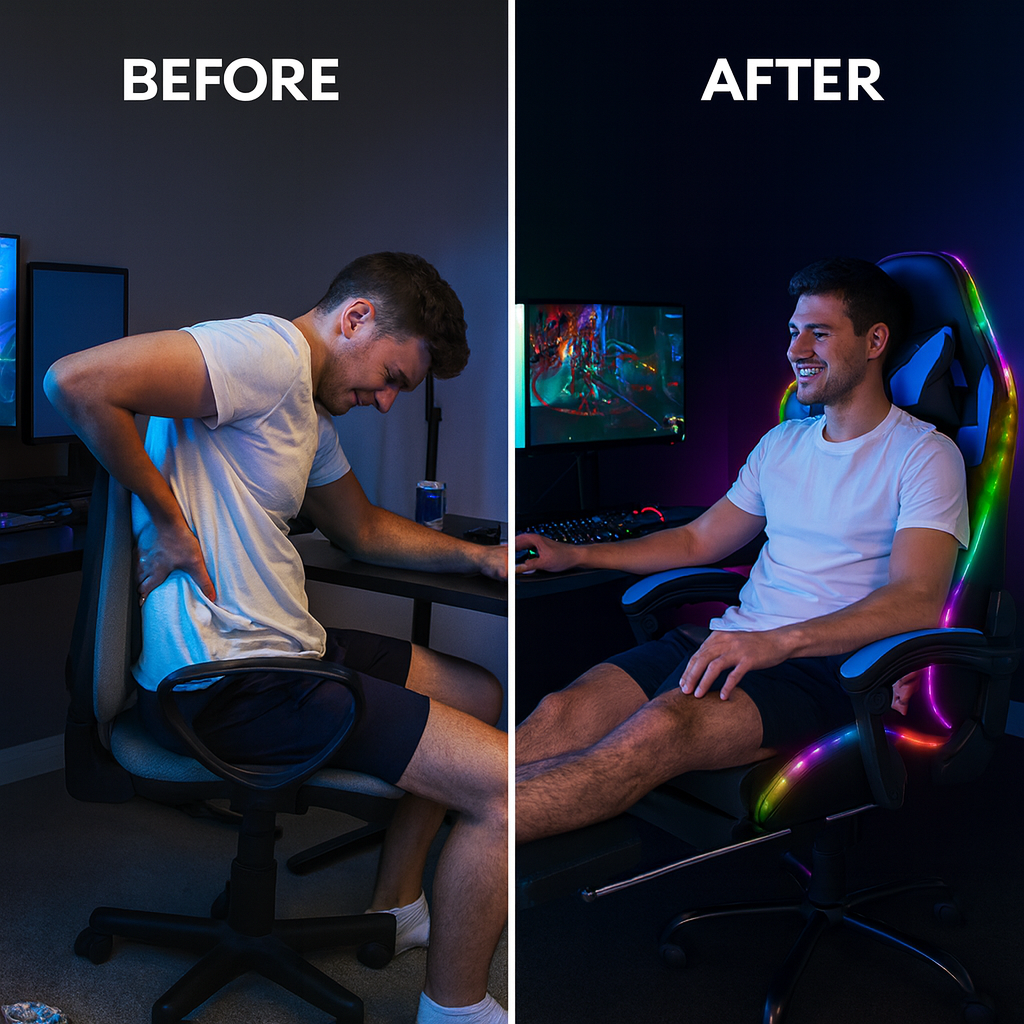 RGB LED Gaming Chair with Footrest – Adjustable Backrest & Lumbar Support | Racing Style Ergonomic Computer Chair | Trufairs