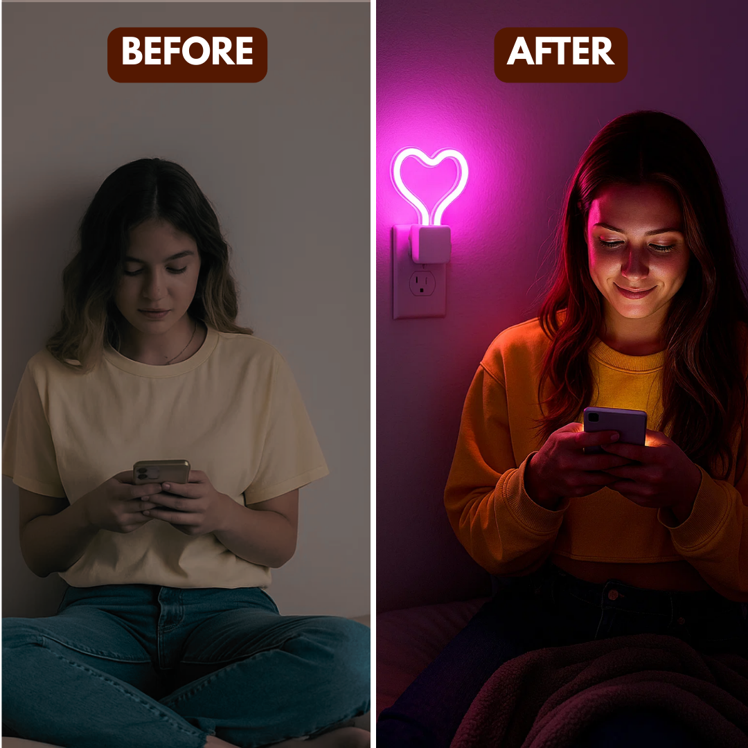 Meridian LED Pink Neon Heart Night Light – 3 Modes, 4.75in x 3.25in | Portable Wall & Desk Accent | Trufairs