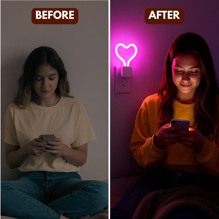 Meridian LED Pink Neon Heart Night Light – 3 Modes, 4.75in x 3.25in | Portable Wall & Desk Accent | Trufairs