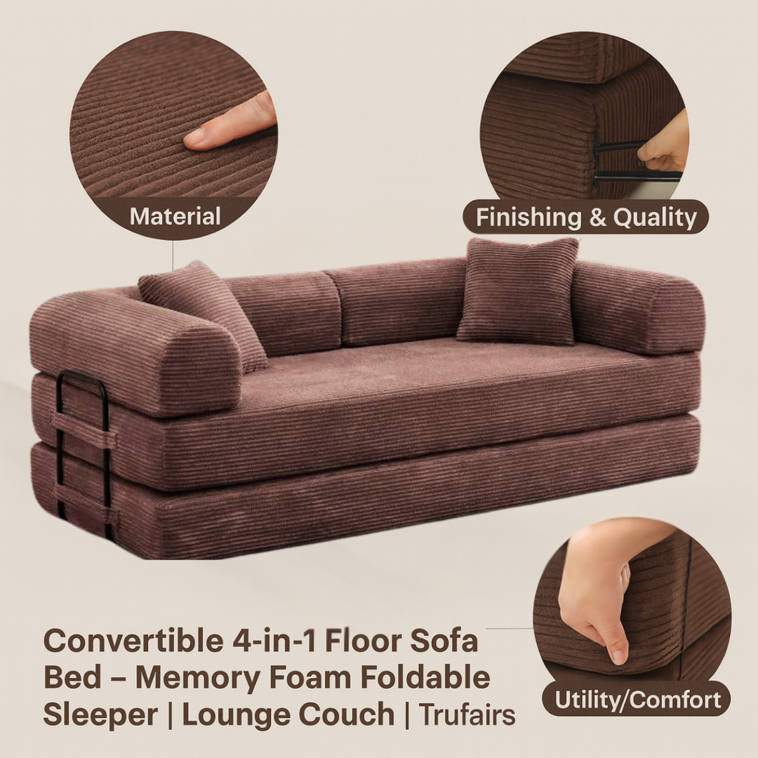 Convertible 4-in-1 Floor Sofa Bed – Memory Foam Foldable Sleeper | Lounge Couch | Trufairs