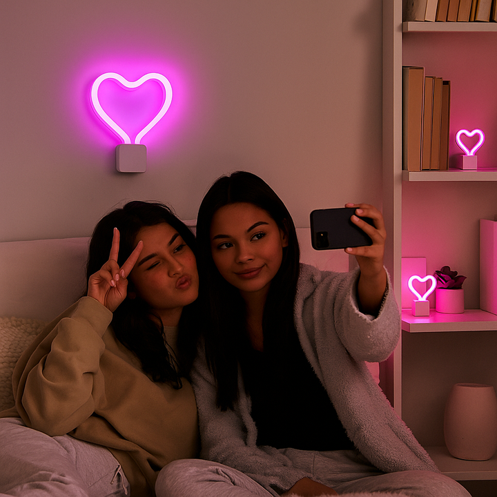 Meridian LED Pink Neon Heart Night Light – 3 Modes, 4.75in x 3.25in | Portable Wall & Desk Accent | Trufairs