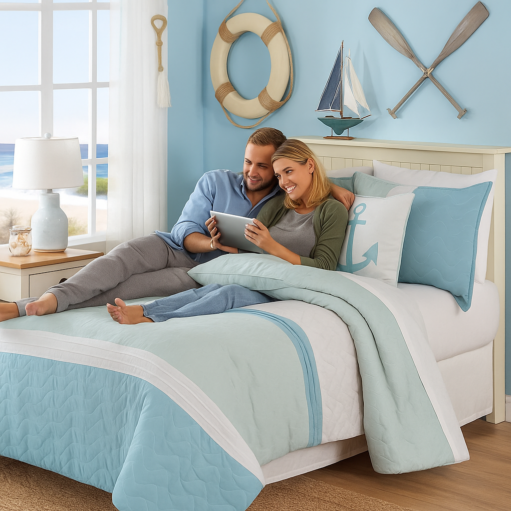 Anchors 9‑Piece Comforter Set – Nautical Coastal Bedding Ensemble | Trufairs