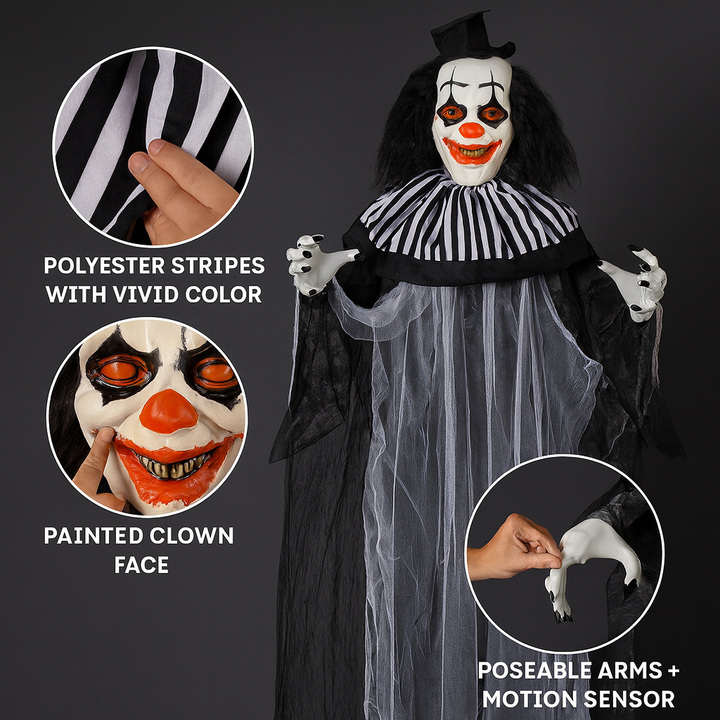 Animated Striped Clown Halloween Prop – Motion & Sound Activated | Outdoor Decor | Trufairs