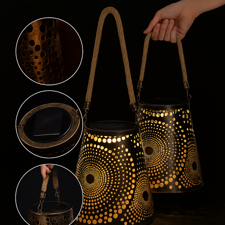 Hanging Wrought Iron Outdoor Solar Light – Hand-held Projector Lamp for Garden and Home Decoration | Trufairs