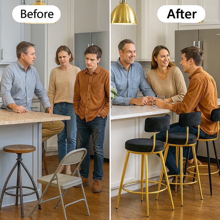 Contemporary Velvet Bar Stool – Plush Upholstered Black Seat | Modern Kitchen Seating | Trufairs