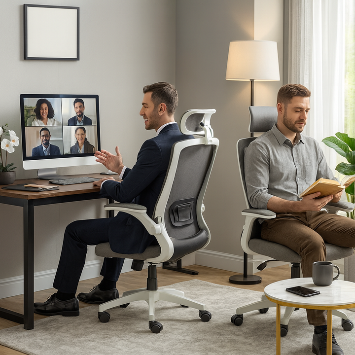 Ergonomic Mesh Office Chair with Rotatable Headrest – Adjustable Lumbar & Flip-Up Arms | Home Executive Desk Chair | Trufairs