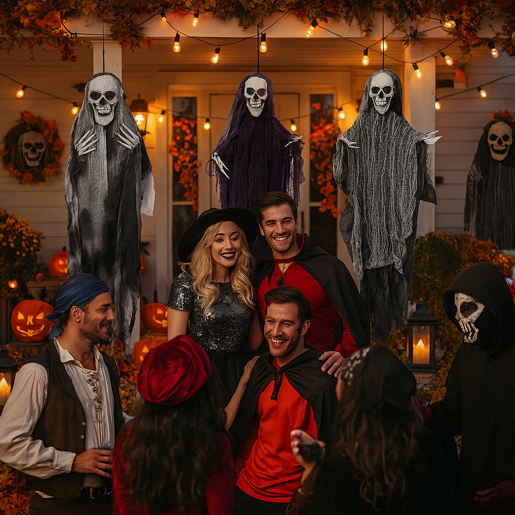 Hanging Halloween Ghost Trio – Grim Reaper Skeleton Set | Outdoor Holiday Décor | Trufairs