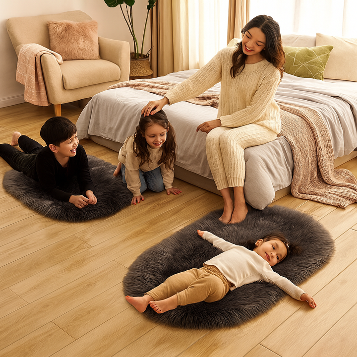Plush Oval Faux Sheepskin Rug – Super Soft Cozy Accent | Bedroom Living Room Carpet | Trufairs