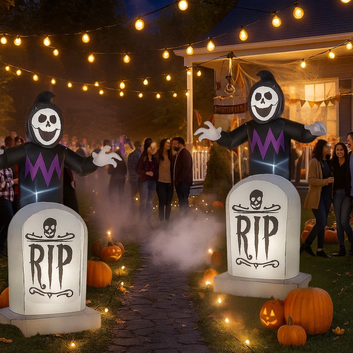 8ft Grim Reaper & Grave LED Inflatable – 3pcs String Light Halloween Display | Yard Decor | Trufairs