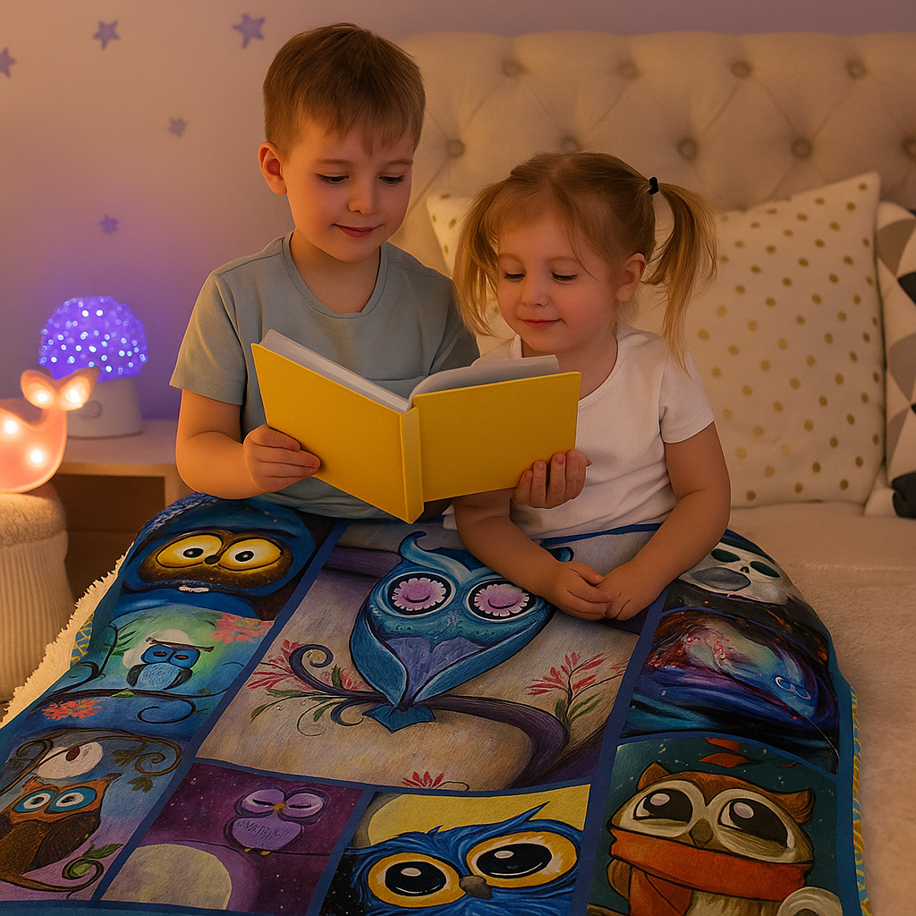 Moon Owl Cozy Flannel Blanket – Cute Warm Comfort | Kids Throw Blanket | Trufairs