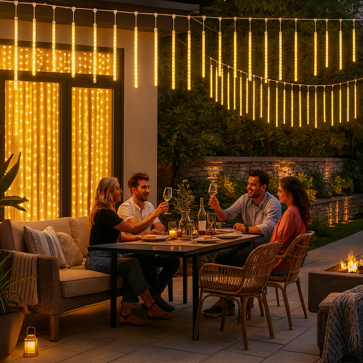 Solar Meteor Shower String Lights – 9.84ft Outdoor Falling Raindrop Tubes | Water-Resistant Solar LED Decor | Trufairs