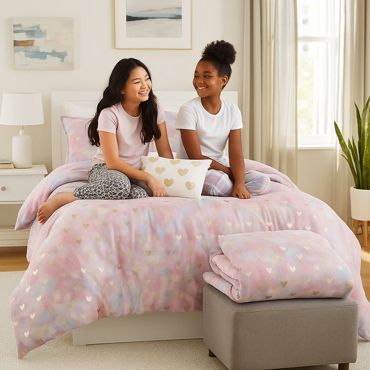 Metallic Printed Plush Comforter Set – Twin/Twin XL Chic Softness | With Throw Pillow | Trufairs