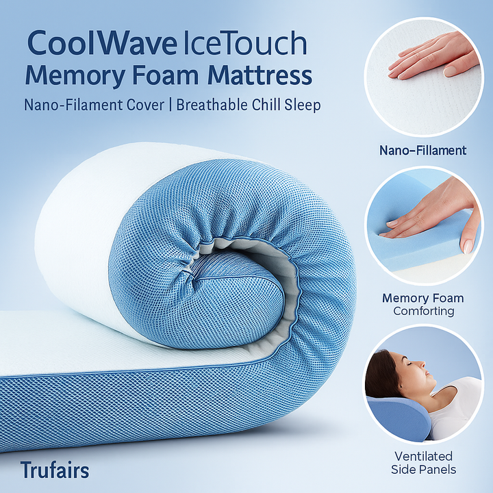 CoolWave IceTouch Memory Foam Mattress – Nano-Filament Cover | Breathable Chill Sleep | Trufairs