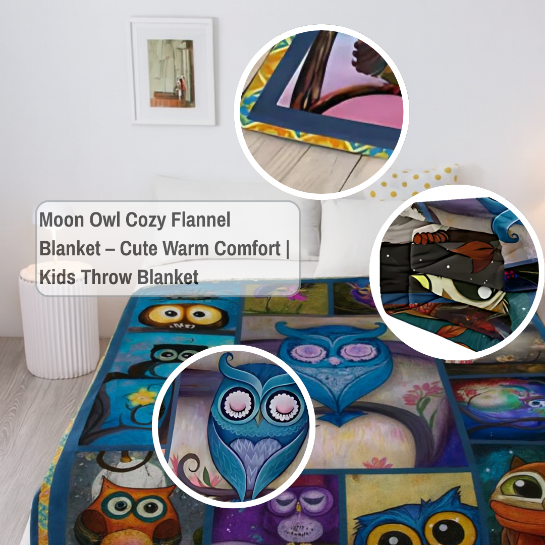 Moon Owl Cozy Flannel Blanket – Cute Warm Comfort | Kids Throw Blanket | Trufairs