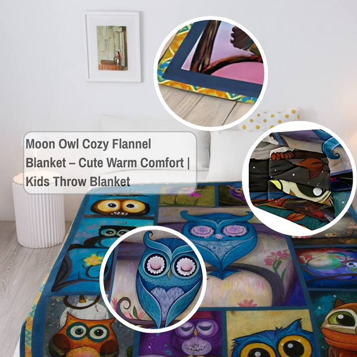 Moon Owl Cozy Flannel Blanket – Cute Warm Comfort | Kids Throw Blanket | Trufairs