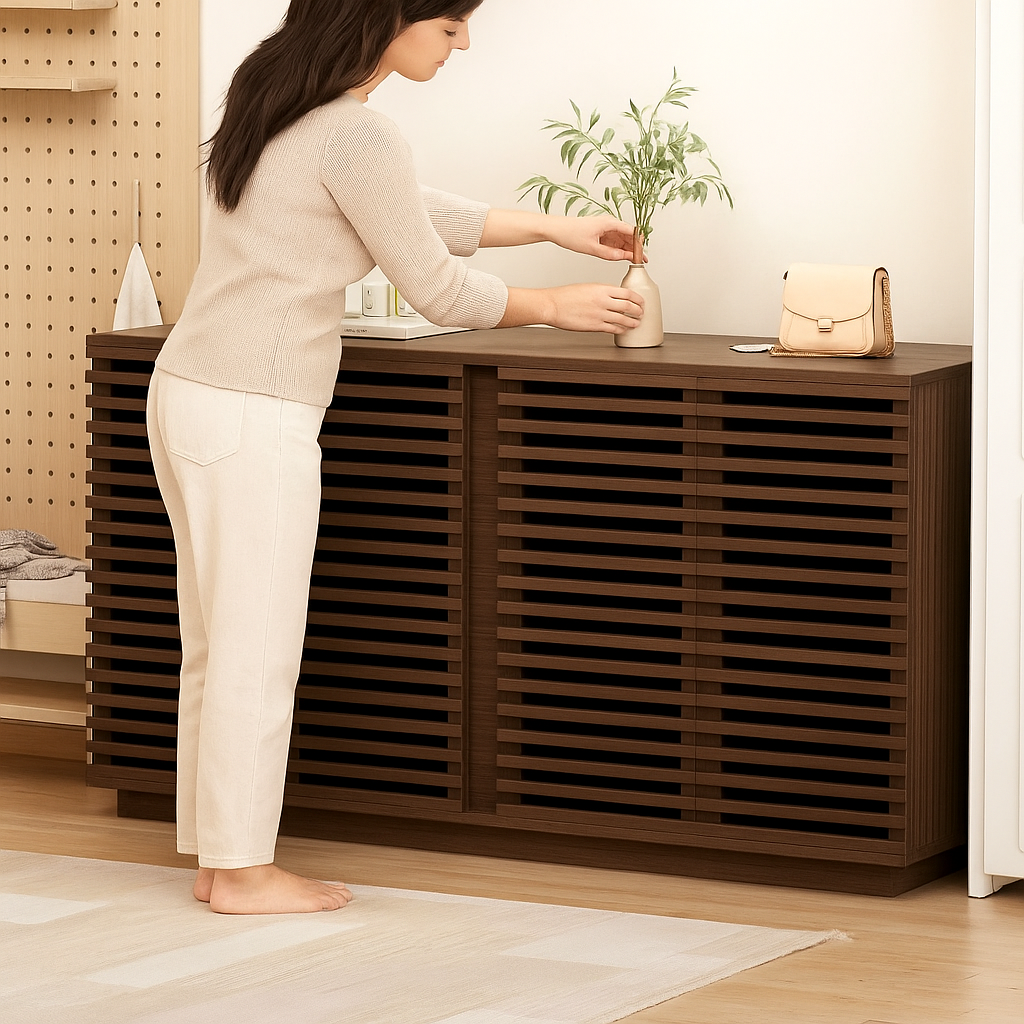 Solid Wood Slatted Door Sideboard – Versatile Storage Solution | Buffet Cabinet & Entertainment Unit | Trufairs