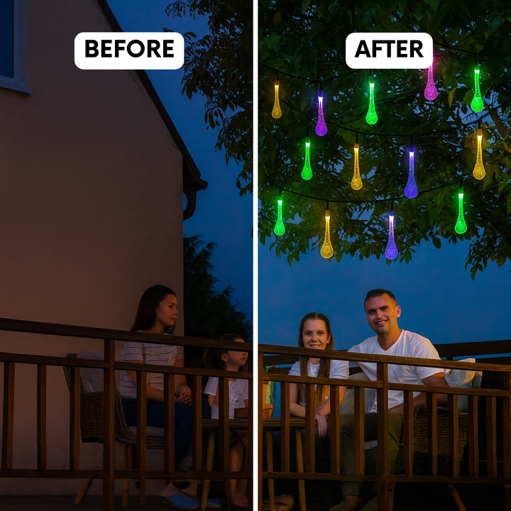 Solar Water Drop String Lights – 21ft, 30 LED Outdoor Waterproof Accent | Patio, Garden, Party Decor | Trufairs