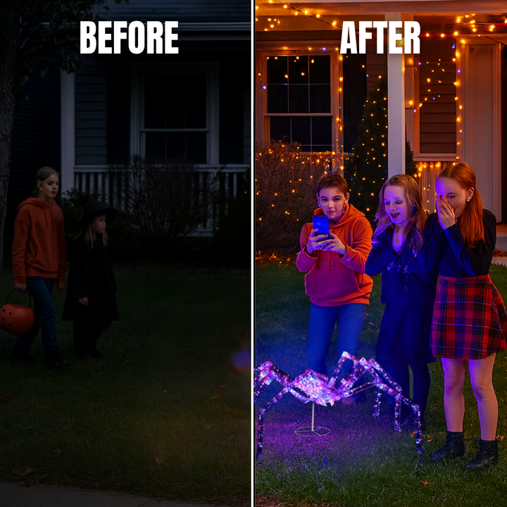 3ft Pre-Lit Iridescent Spider Halloween Decoration – 340 LED Lights | Weatherproof Outdoor Decor | Trufairs