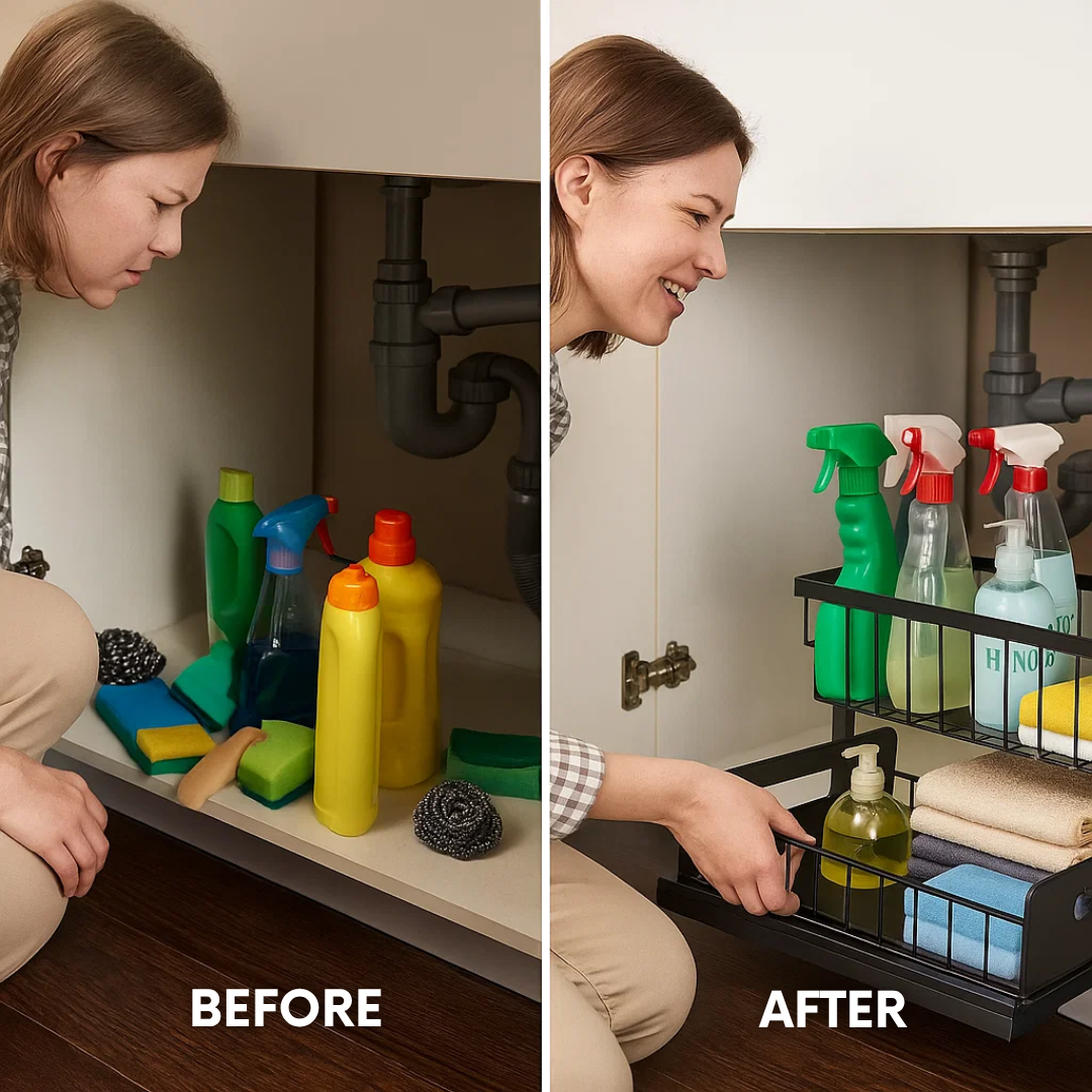 2-Tier Pull-Out Under Sink Organizer – Sliding Basket Storage Shelf | Kitchen & Bathroom Cabinet Rack | Trufairs
