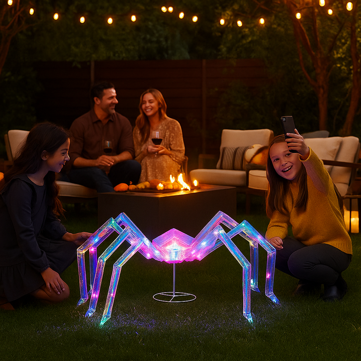 3ft Pre-Lit Iridescent Spider Halloween Decoration – 340 LED Lights | Weatherproof Outdoor Decor | Trufairs
