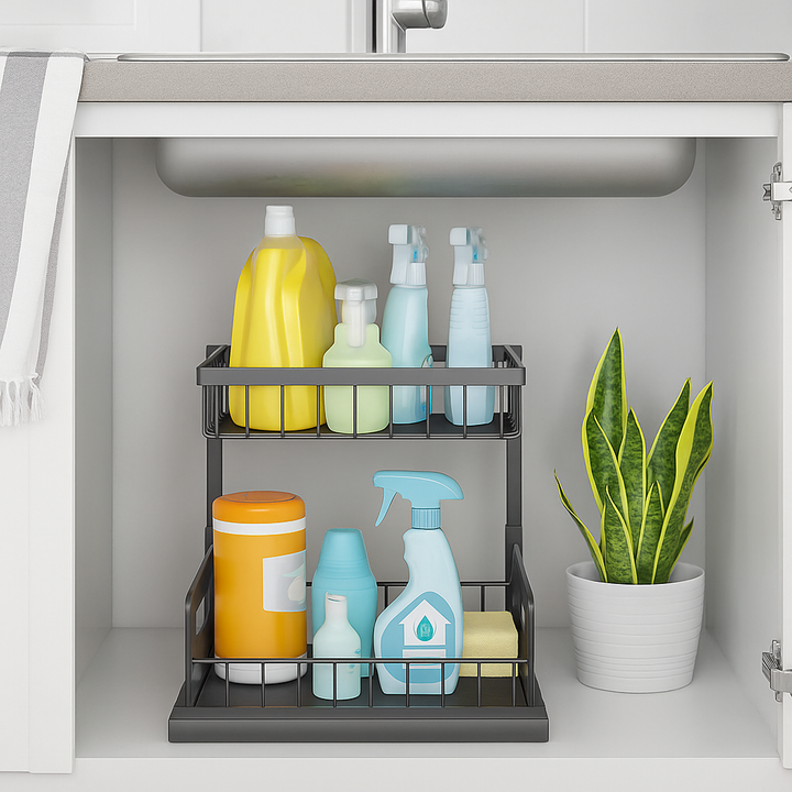 2-Tier Pull-Out Under Sink Organizer – Sliding Basket Storage Shelf | Kitchen & Bathroom Cabinet Rack | Trufairs
