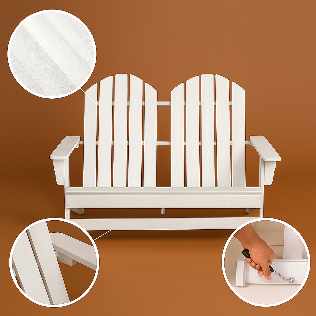 2-Seater Patio Adirondack Chair – Solid Fir Wood, White | Double Outdoor Bench | Trufairs