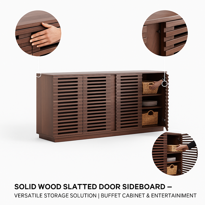 Solid Wood Slatted Door Sideboard – Versatile Storage Solution | Buffet Cabinet & Entertainment Unit | Trufairs
