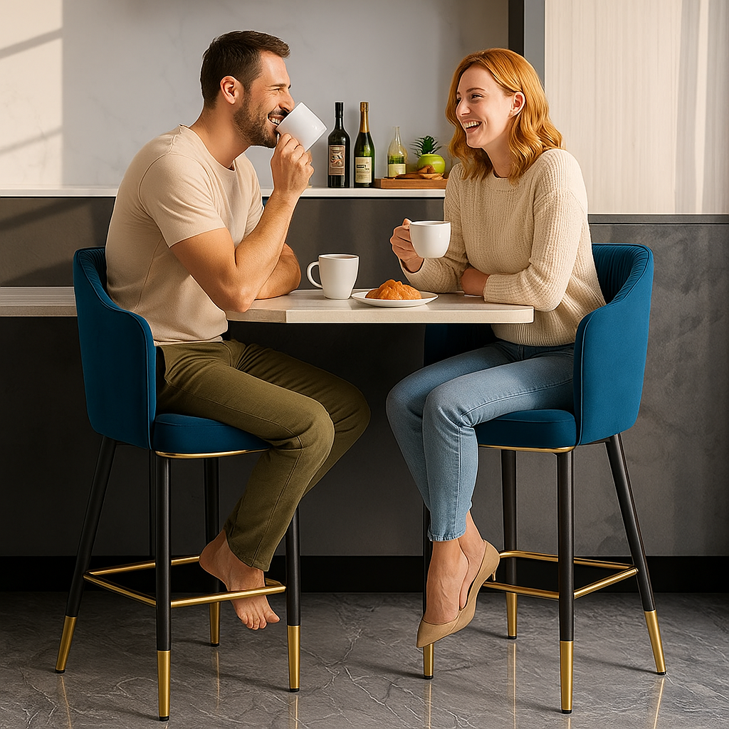 Blue Modern Velvet Bar Stool – Plush Upholstery & Metal Base | Counter Seating | Trufairs