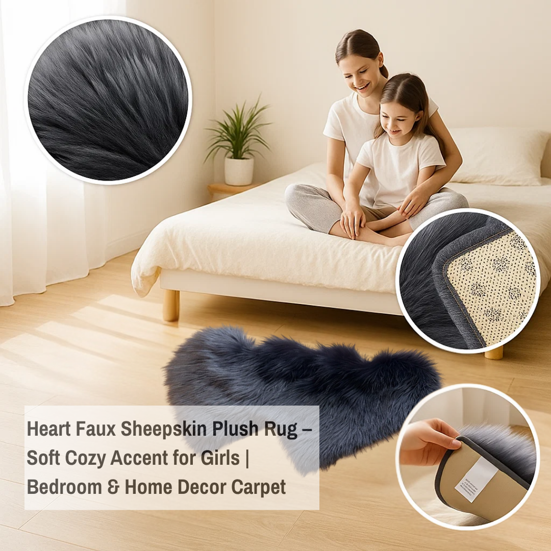 Heart Faux Sheepskin Plush Rug – Soft Cozy Accent for Girls | Bedroom & Home Decor Carpet | Trufairs