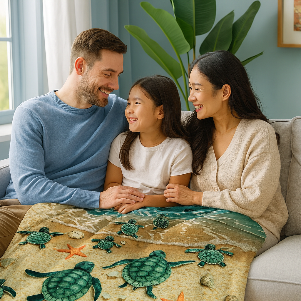 Sea Turtle Ocean Waves Flannel Blanket – 3D Plush Comfort | Cozy Throw Blanket | Trufairs