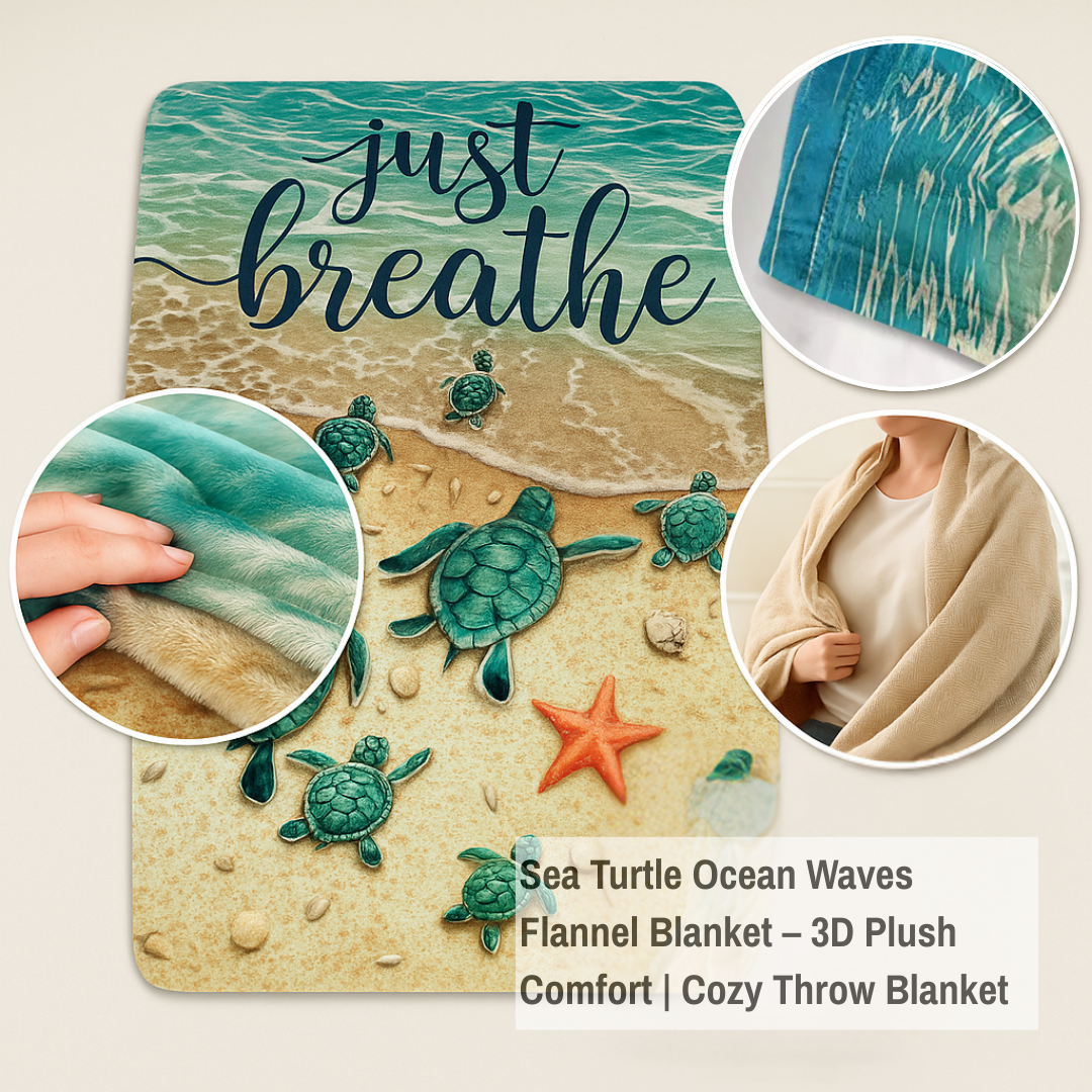 Sea Turtle Ocean Waves Flannel Blanket – 3D Plush Comfort | Cozy Throw Blanket | Trufairs