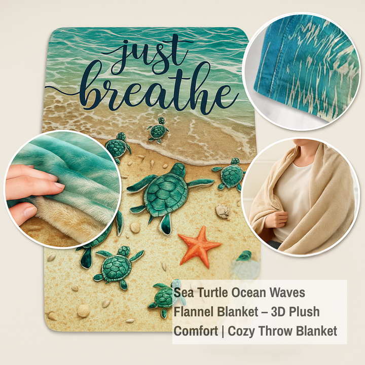 Sea Turtle Ocean Waves Flannel Blanket – 3D Plush Comfort | Cozy Throw Blanket | Trufairs