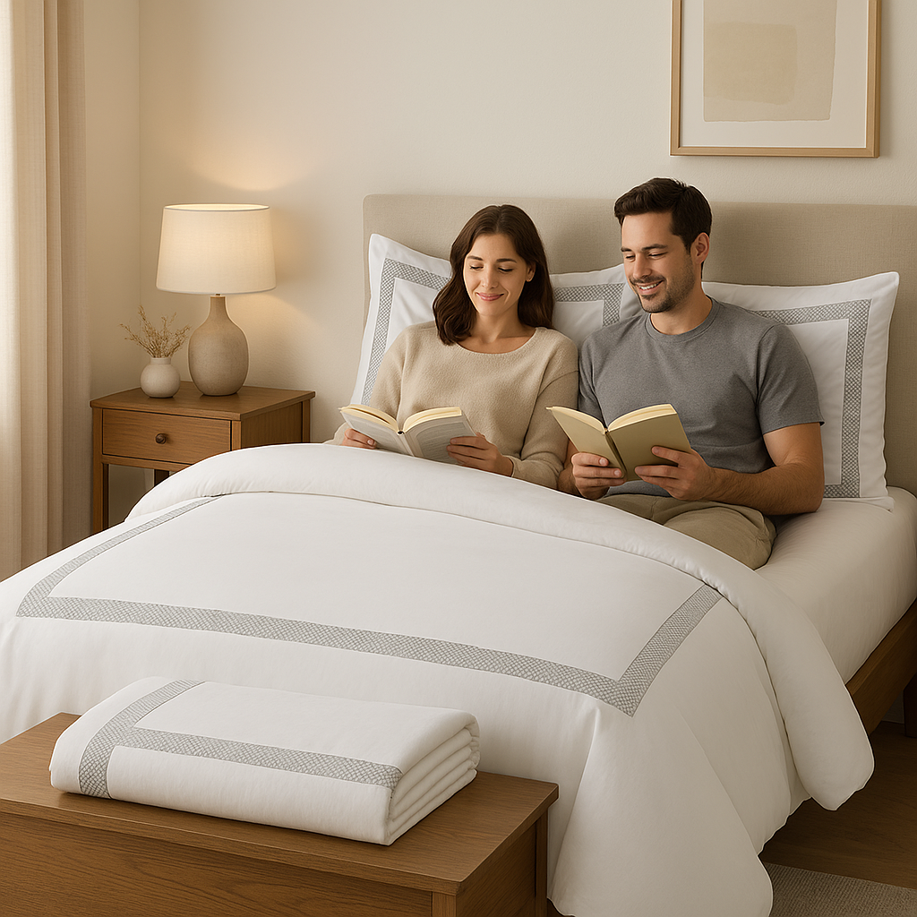 Gray & White Cotton Duvet Cover Set – 200 Thread Count | Queen Washable Luxury | Trufairs