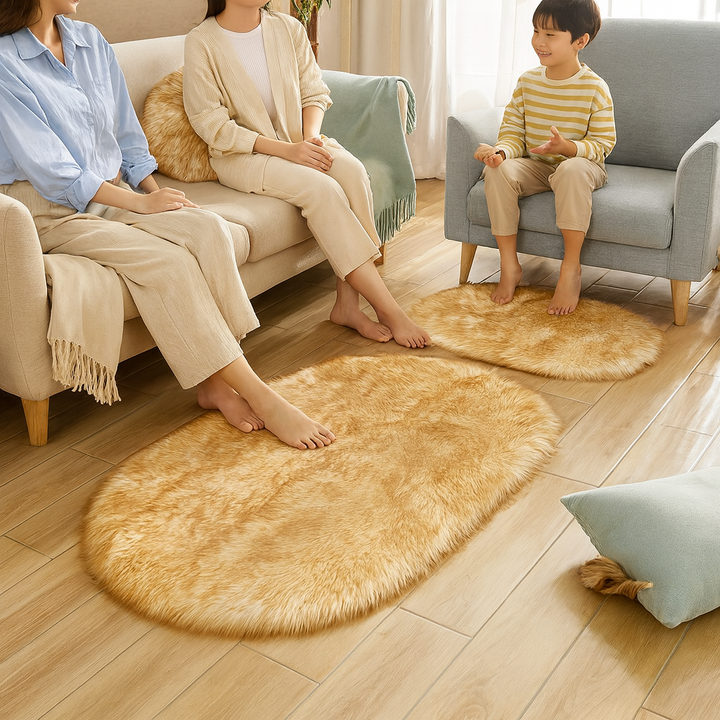 Oval Faux Sheepskin Plush Rug – Super Soft Washable Accent | Bedroom Living Room Carpet | Trufairs