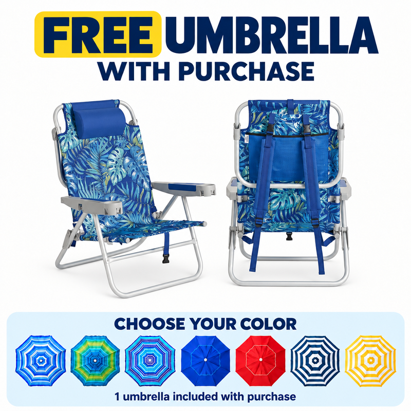 Tall Beach Chair 2-Pack with 17" High Seat, Reclining Folding Design