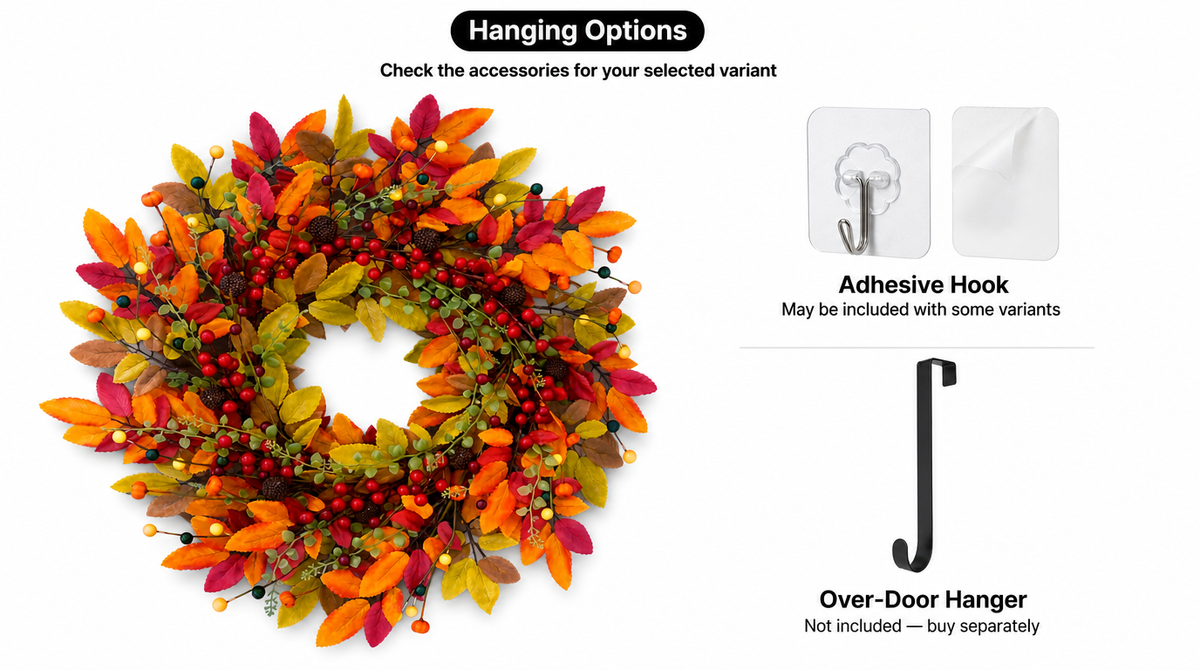 22-Inch Artificial Fall Wreath for Front Door – Berry, Pumpkin & Floral Styles -  limitations image 3