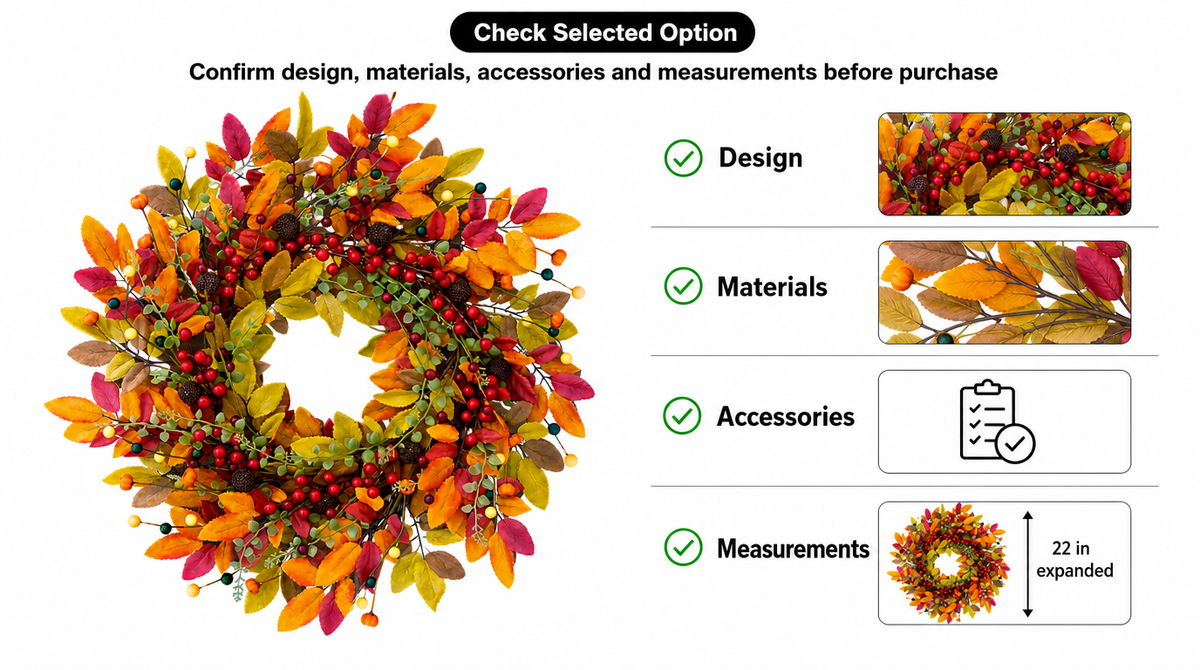 22-Inch Artificial Fall Wreath for Front Door – Berry, Pumpkin & Floral Styles -  limitations image 4