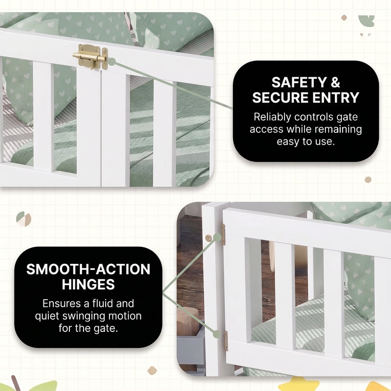 Montessori Floor Bed with Fence & Door, Wood & MDF, Safe color & stain for kids - Replace_playpen_with_white_product_202607020530